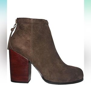 Kixters Zaza - Taupe Suede Back Zip Block Heel Short Boot